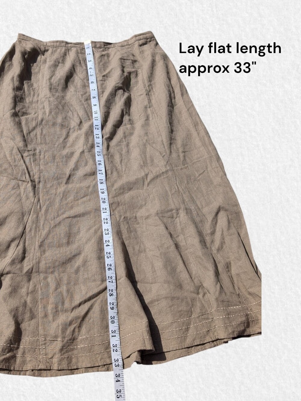 Christopher & Banks Midi A-Line Linen Blend Skirt in Taupe With Bottom Stitching - Picture 6 of 6